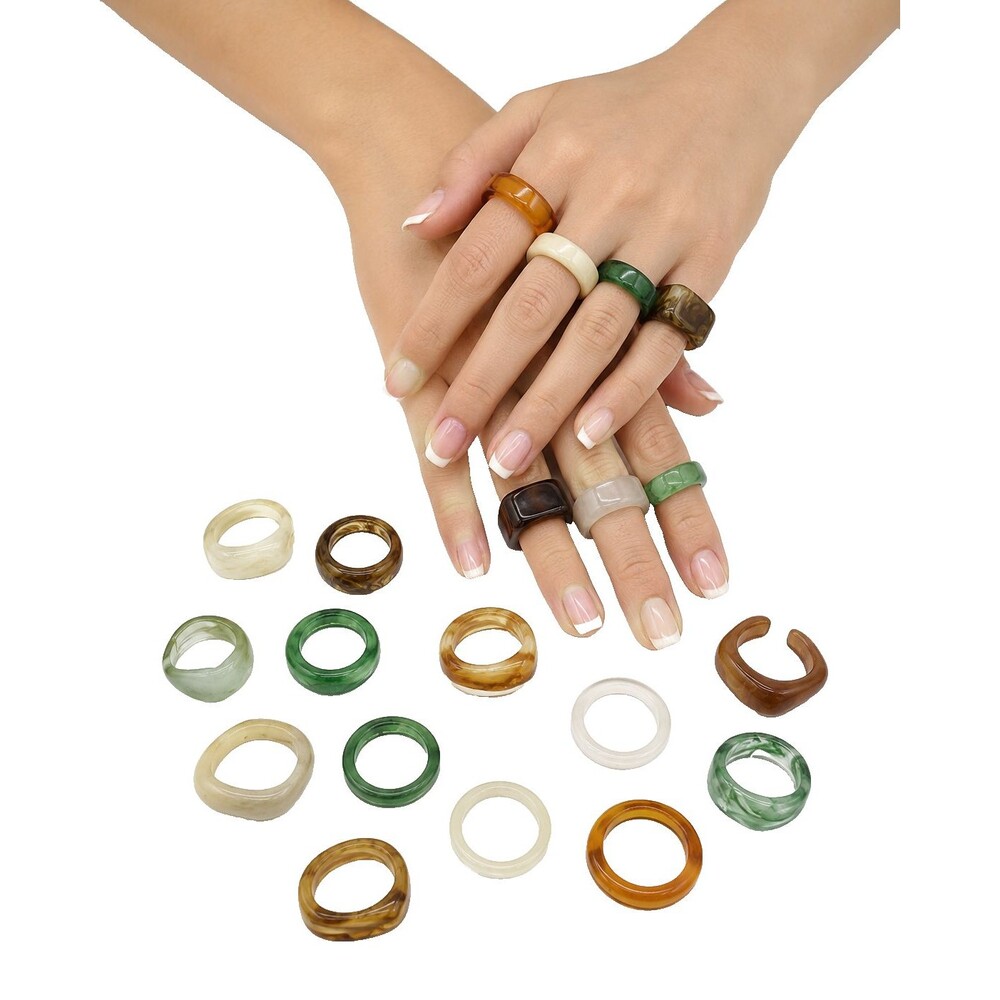 Lot Of 22 Plastic Acrylic Swirl Faux Stone Band Rings Crafting Various Sizes New